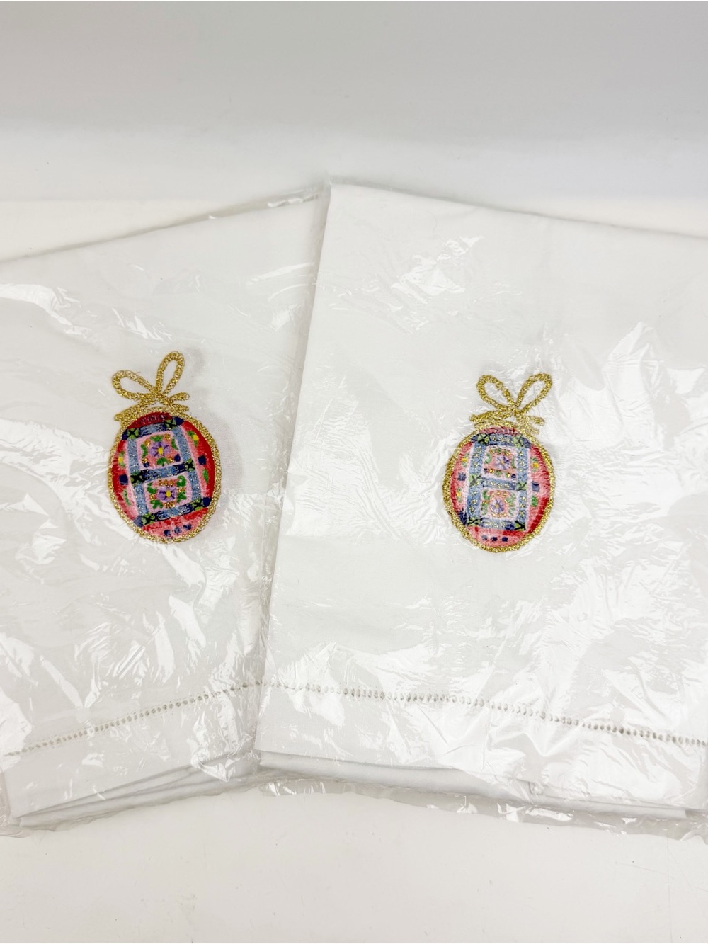 FOUR Vintage Lillian Vernon Easter Egg Guest Towels 1997 Embroidered Cotton New